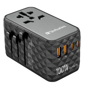 Cestovný adaptér Verbatim UTA-06 GaN III, 2x USB-C PD 100W & QC 4+, 2x USB-A QC 3.0 čierny

 obrázok produktu 1 z 11