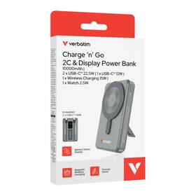Powerbank Verbatim magnetická, bezdrôtová Charge 'n' Go C+C, displej, 10000 mAh sivá

 obrázok produktu 7 z 8