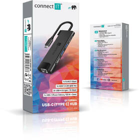 USB Hub Connect IT USB-C/RJ45, HDMI, 2x USB 3.2, USB-C PD 100W sivý

 obrázok produktu 4 z 4