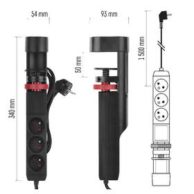 Kábel predlžovací EMOS 3x zásuvka, 2×USB-A + 1×USB-C, uchytenie na stôl, vypínač, 1,5m čierny

 obrázok produktu 10 z 14
