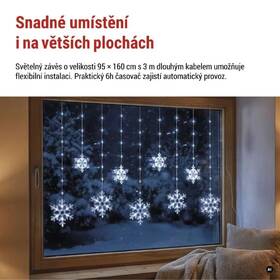 LED reťaz EMOS vánoční závěs – vločky, 160x95 cm, venkovní i vnitřní, studená bílá, časovač priehľadný

 obrázok produktu 3 z 6
