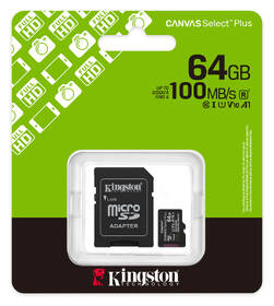 Pamäťová karta Kingston Canvas Select Plus MicroSDXC 64GB UHS-I U1 (R100)/W30 + adaptér čierna

 obrázok produktu 2 z 2