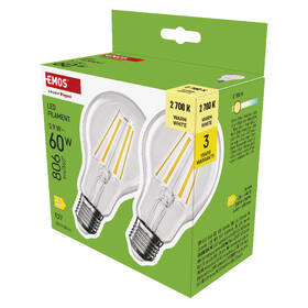 LED žiarovka EMOS Filament A60, 5,9 W, E27, teplá biela, 2 ks 

 obrázok produktu 6 z 7