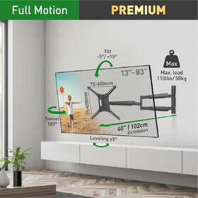 Držiak na TV Barkan BM443XL, polohovateľný, pre uhlopriečky 13" až 83", nosnosť 50 kg čierny

 obrázok produktu 2 z 4