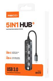 USB Hub Recci RH-19 5v1 USB-C hub čierny

 obrázok produktu 4 z 4