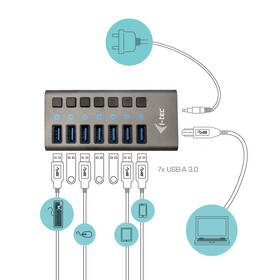 USB Hub i-tec 7x USB 3.0, 36W strieborný

 obrázok produktu 2 z 4