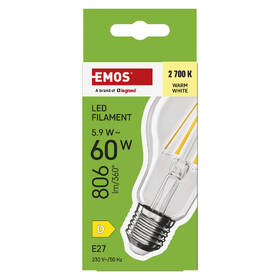 LED žiarovka EMOS Filament A60, 5,9 W, E27, teplá biela 

 obrázok produktu 4 z 7