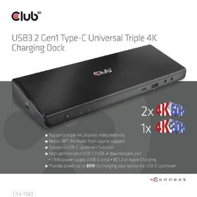 Dokovacia stanica Club3D USB-C (5xUSB/USB-C/3xHDMI/2xDP/Ethernet/Audio), Triple 4K napájací adaptér 

 obrázok produktu 2 z 10