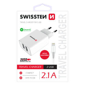 Nabíjačka do siete Swissten 2x USB 2,1 A + Lightning kabel 1,2 m biela

 obrázok produktu 1 z 1