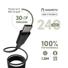 Kábel PanzerGlass empower USB-C/USB-C, 240 W, magnetický, 1,5m čierny

 obrázok produktu 3 z 5
