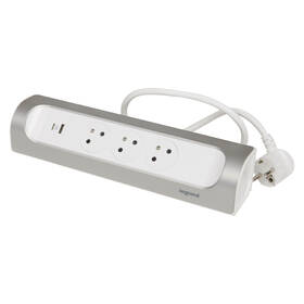 Kábel predlžovací Legrand 3x zásuvka, USB, 1m biely/hliník

 obrázok produktu 1 z 8
