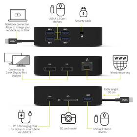 Dokovacia stanica PORT CONNECT 10v1, 2x4K Display Port, 5x USB-A, USB-C 85W PD, Ethernet, SD čierna

 obrázok produktu 8 z 10
