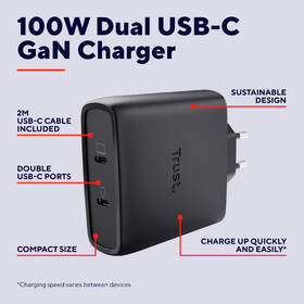 Nabíjačka do siete Trust MAXO 100W 2-Port GaN, USB-C čierny

 obrázok produktu 9 z 14