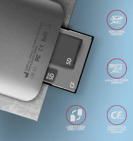 Čítačka pamäťových kariet Axagon CRE-S3 USB-A SUPERSPEED 3-slot & lun SD/microSD/CF, UHS-II 

 obrázok produktu 3 z 5