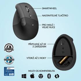 Myš Logitech Lift Vertical Ergonomic sivá

 obrázok produktu 6 z 9
