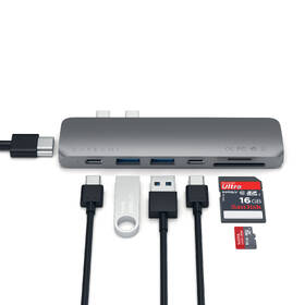 USB Hub Satechi USB-C PRO Hub (HDMI 4K, PassThroughCharging, 2x USB 3.0, 2xSD, ThunderBolt 3) sivý

 obrázok produktu 6 z 9