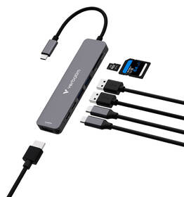 USB Hub Verbatim USB-C Essentials Multiport Hub 7 port - 2x USB 3.2 GEN 1 / HDMI / USB-C PD / USB-C 3.2 Gen 1 sivý

 obrázok produktu 2 z 5