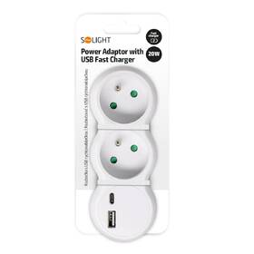 Rozbočovacia zásuvka Solight 2 x 10A, USB A+C rýchlonabíjačka 20W PD biela

 obrázok produktu 3 z 3