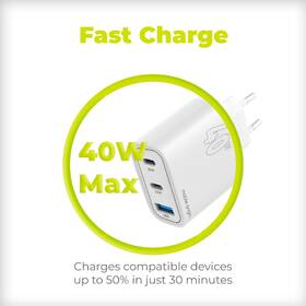 Nabíjačka do siete Mobile Origin 1x USB-A/2x USB-C GaN 40W biela

 obrázok produktu 6 z 11