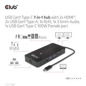 USB Hub Club3D USB-C/2x HDMI, 2x USB-A, 1x RJ45, 1x 3.5mm audio, 1x USB-C,100 W 

 obrázok produktu 3 z 7