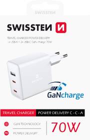 Nabíjačka do siete Swissten GaN 70W, 2x USB-C, 1x USB biela

 obrázok produktu 3 z 3