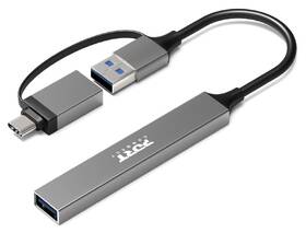 USB Hub PORT CONNECT USB-A/USB-C, 1x USB 3.0 + 3x USB 2.0 strieborný

 obrázok produktu 1 z 7