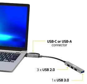 USB Hub PORT CONNECT USB-A/USB-C, 1x USB 3.0 + 3x USB 2.0 strieborný

 obrázok produktu 6 z 7