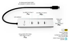 USB Hub i-tec iUSB-C Charging Metal HUB 5port, USB-C video 8K, PD 85W strieborný

 obrázok produktu 4 z 10
