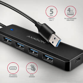 USB Hub Axagon 4x USB/USB-C, kábel USB-A 19cm čierny

 obrázok produktu 1 z 4