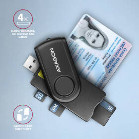 Čítačka eObčianok Axagon USB-A + USB-C PocketReader 4-slot + SD/microSD/SIM čierna

 obrázok produktu 2 z 8