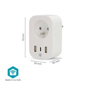 Inteligentná zásuvka Nedis SmartLife, merač spotreby, diaľkovo ovládateľná, Wi-Fi, 1x USB-C + 2x USB, IP21, 3680 W biela

 obrázok produktu 5 z 12