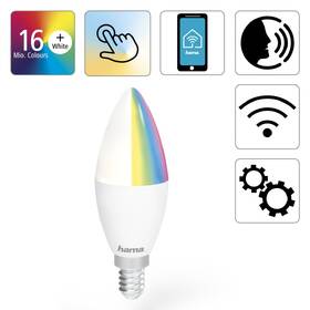 Inteligentná žiarovka Hama SMART WiFi LED E14, 5,5 W, RGBW, stmievateľná 

 obrázok produktu 3 z 8