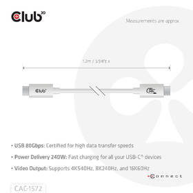 Kábel Club3D USB-C/USB-C, 240W, 1,2m biely

 obrázok produktu 3 z 6