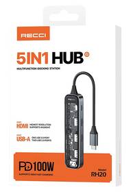 USB Hub Recci RH-20 5v1 USB-C hub čierny

 obrázok produktu 2 z 3