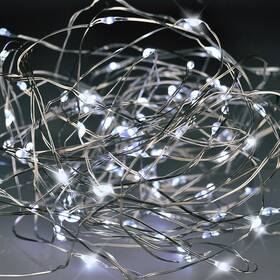 Vianočné osvetlenie Solight reťaz strieborný, 100x mini LED, 10m, 3 x AA, studená biela 

 obrázok produktu 1 z 4