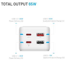Kábel predlžovací FIXED Charging Strip 2x USB-C a 2x USB, GaN III, PD 65W, 1,5 m biely

 obrázok produktu 7 z 11