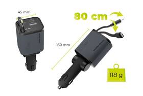 Adaptér do auta Mobile Origin 4in1 50W CA28 - USB-C + USB-A, USB-C, Lightning kábel sivý

 obrázok produktu 3 z 10
