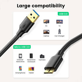 Kábel UGREEN USB 3.0/Micro USB 3.0, 0,5m čierny

 obrázok produktu 5 z 6