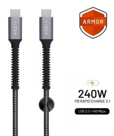 Kábel FIXED Armor USB-C/USB-C, PD, 240 W, 2 m sivý

 obrázok produktu 1 z 9