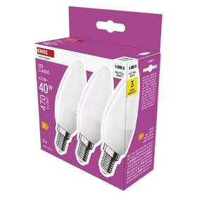 LED žiarovka EMOS Classic sviečka, 4,2W, 470lm, E14, neutrálna biela, 3 ks 

 obrázok produktu 2 z 3