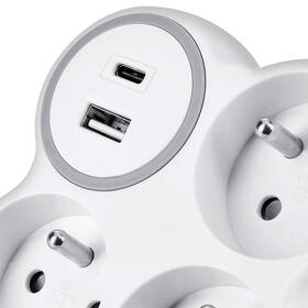Rozbočovacia zásuvka Solight 3x zásuvka, USB A + C, 20W PD, max. 3500W sivý/biely

 obrázok produktu 3 z 4