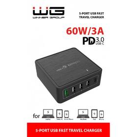 Nabíjačka do siete WG 4x USB, USB-C, QC 3.0, 60W čierna

 obrázok produktu 1 z 1