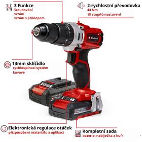 Aku vŕtačka Einhell TE-CD 18/2 Li-i +64 (s batériou) 4514221 

 obrázok produktu 2 z 6