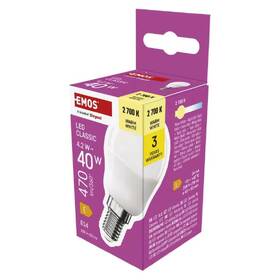 LED žiarovka EMOS Classic mini globe, 4,2 W, 470lm, E14, teplá biela 

 obrázok produktu 2 z 3