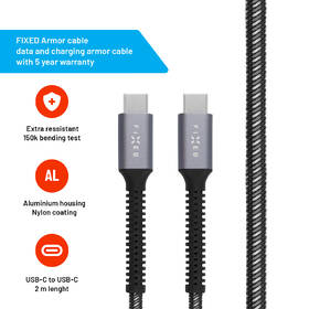 Kábel FIXED Armor USB-C/USB-C, PD, 240 W, 2 m sivý

 obrázok produktu 6 z 9