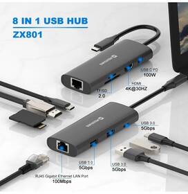 USB Hub Swissten 8-in-1 USB-C PD 100W čierny

 obrázok produktu 1 z 4