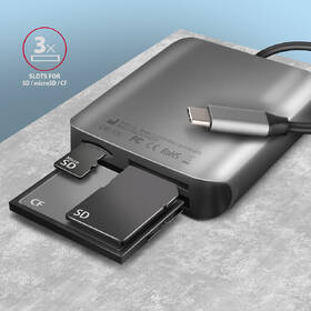 Čítačka pamäťových kariet Axagon Card Reader  USB-C 3.2 Gen 1, 3-slot & lun SD/microSD/CF, UHS-II strieborná

 obrázok produktu 2 z 6