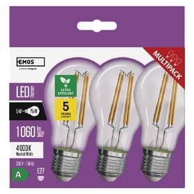 LED žiarovka EMOS Filament klasik, 5W, 1060lm, E27, neutrálna biela, 3 ks 

 obrázok produktu 4 z 13