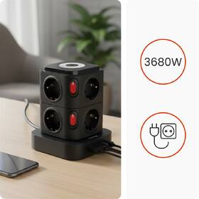 Kábel predlžovací Huslog 15W 8xzásuvka, 1xUSB-C, 3xUSB, 1x LED svetlo čierny

 obrázok produktu 4 z 9