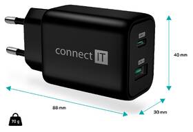 Nabíjačka do siete Connect IT Wanderer2 GaN, 1× USB-C + 1x USB-A, 33W PD čierna

 obrázok produktu 2 z 3